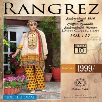 Rangrez Embroidered Shirt With Chiffon Dupatta Embroidered Trouser Lawn Dupatta Collection vol-17