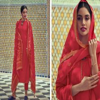 VARSHA FASHION SCARLET TUSSAR SILK WITH EMBROIDERY EXCLUSIVE DESIGN PRINT SALWAR SUITS