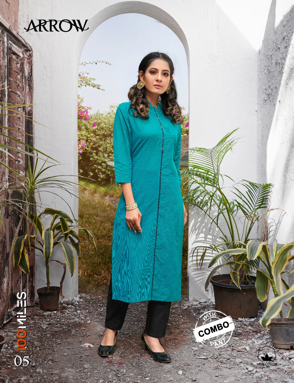 100 MILES LAUNCH ARROW COTTON PATTERN KURTI WITH COMBO PANT WHOLESALE RATE