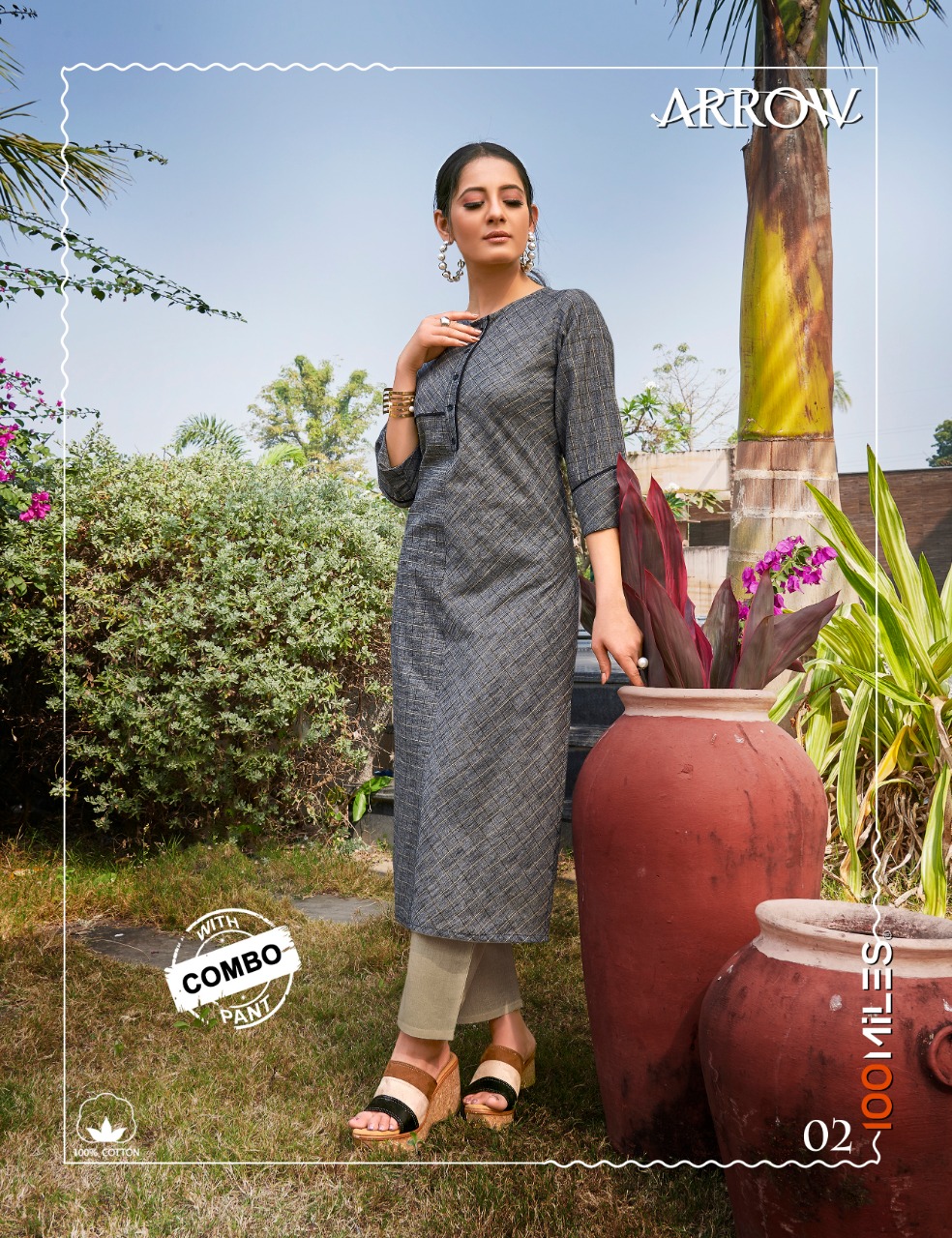 100 MILES LAUNCH ARROW COTTON PATTERN KURTI WITH COMBO PANT WHOLESALE RATE