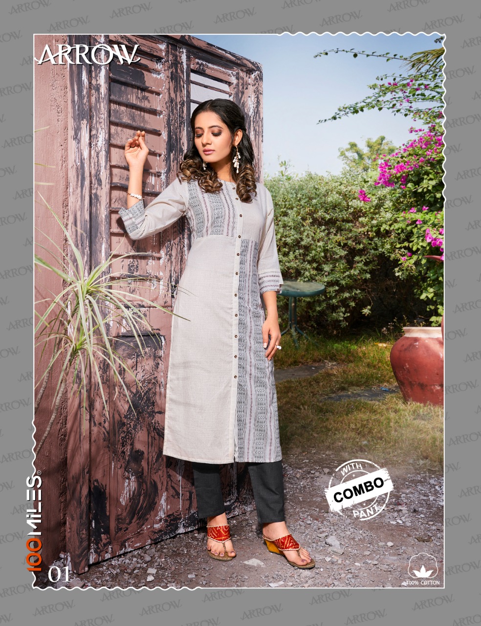 100 MILES LAUNCH ARROW COTTON PATTERN KURTI WITH COMBO PANT WHOLESALE RATE