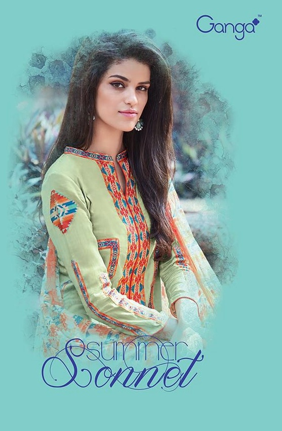 Ganga Summer sunset 7001 to 7009 Wholesale Cotton Silk with new pattern Salwar suits