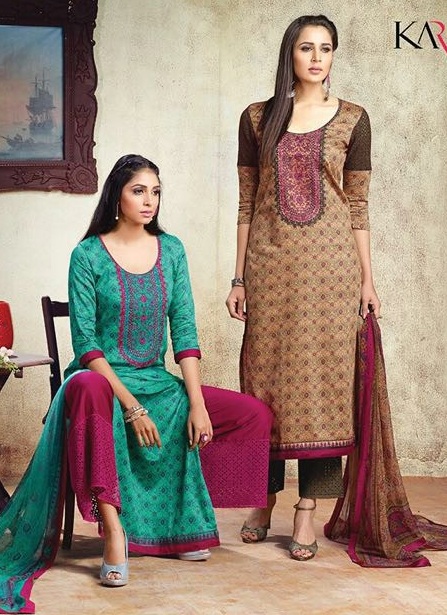 Karma 603 to 609 Series Export Cotton Satin Embroidered Straight long Salwar suits