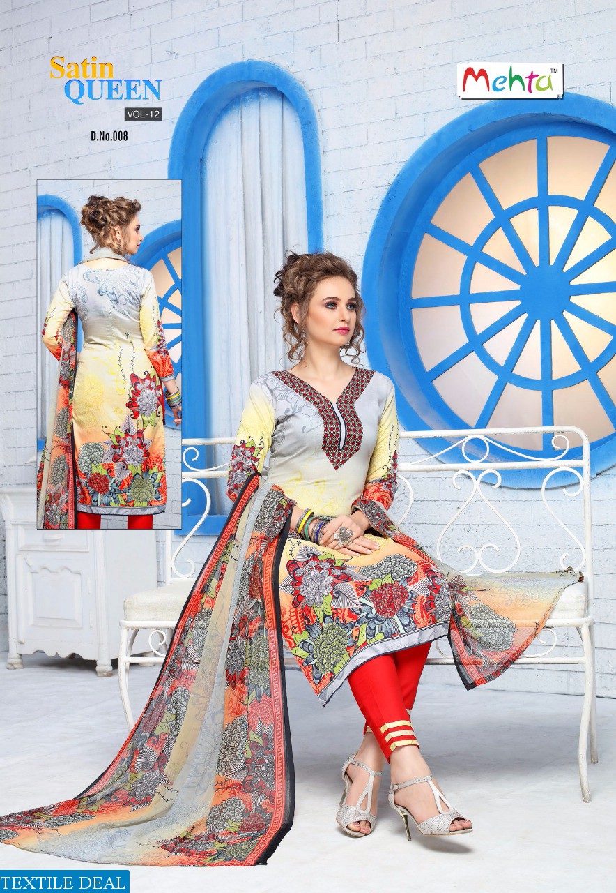 mehta Satin Queen vol-12 Wholesale printed Dress material