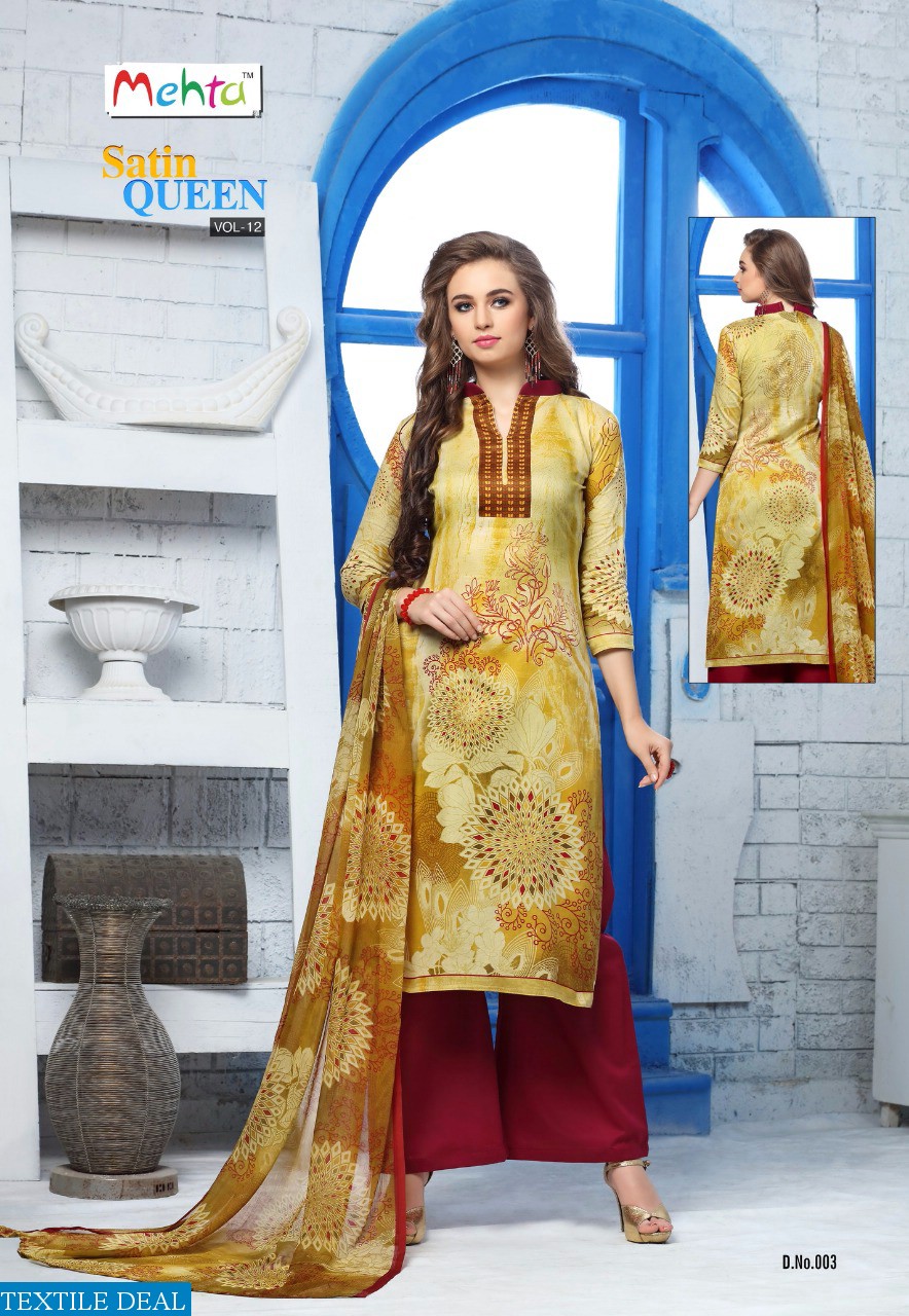 mehta Satin Queen vol-12 Wholesale printed Dress material