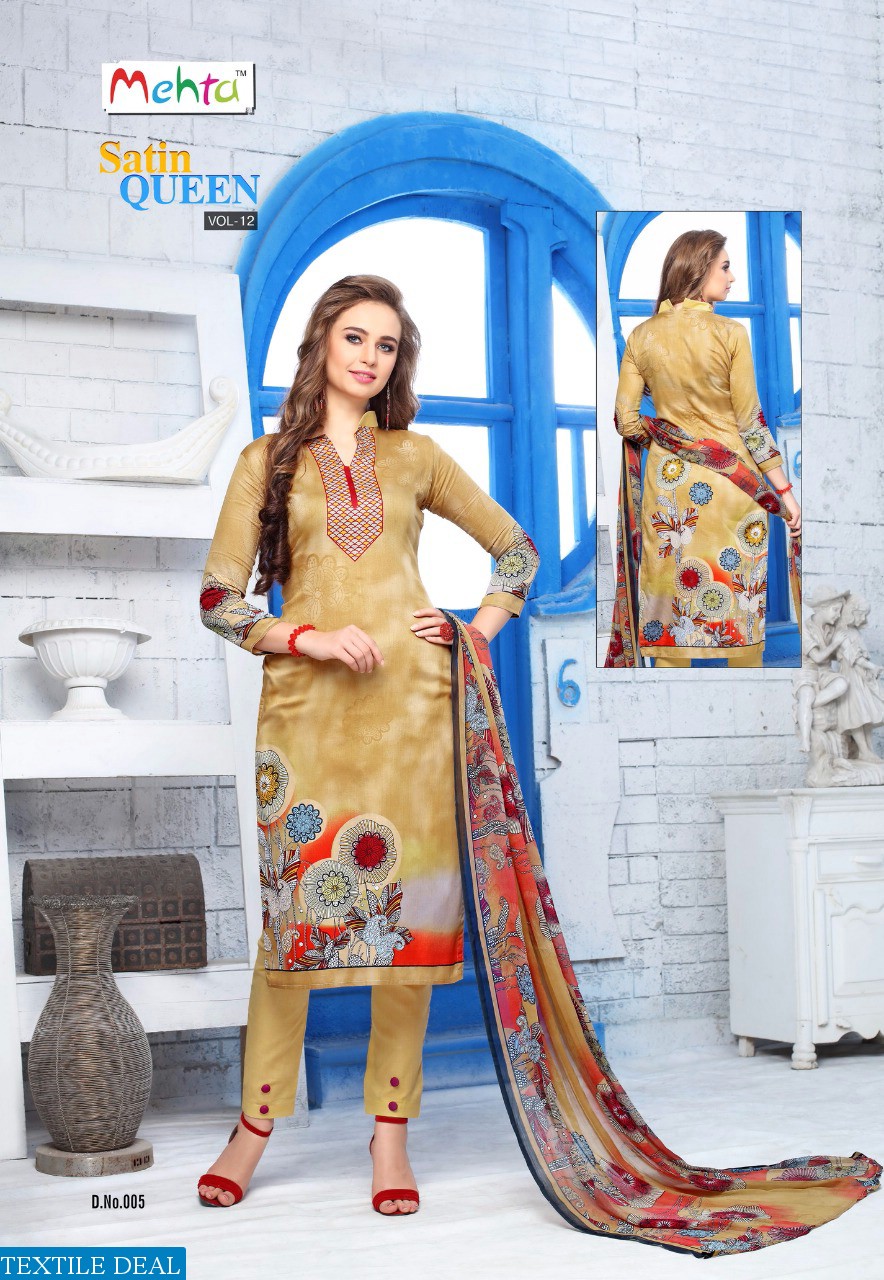 mehta Satin Queen vol-12 Wholesale printed Dress material