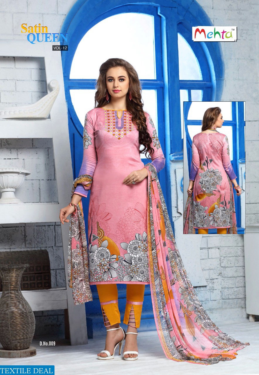 mehta Satin Queen vol-12 Wholesale printed Dress material