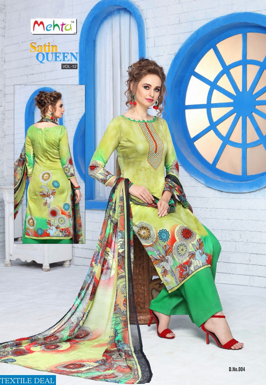 mehta Satin Queen vol-12 Wholesale printed Dress material