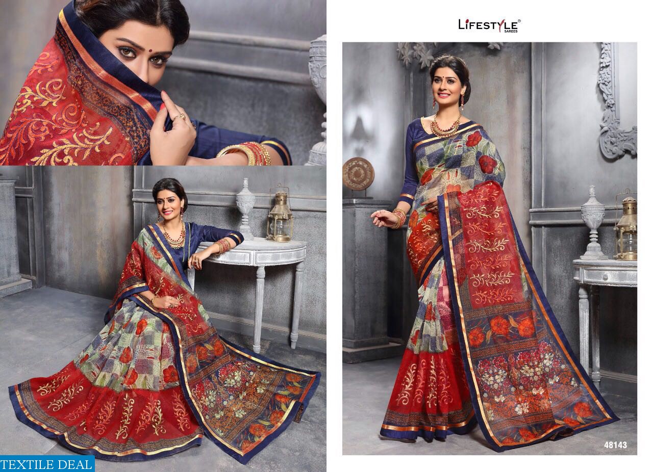 life style katha cotton vol-10 Wholesale Ethnic printed and work Saree