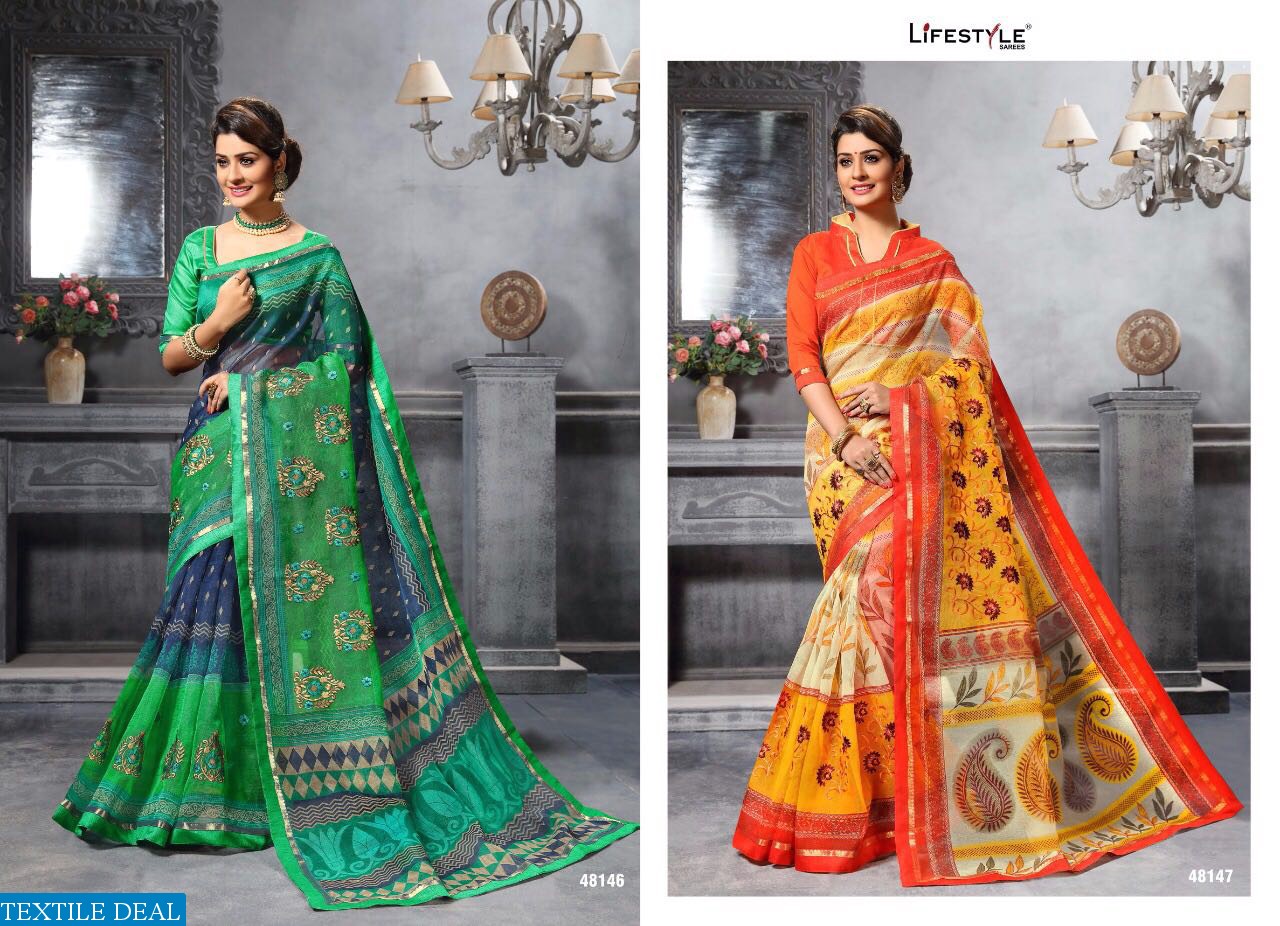 life style katha cotton vol-10 Wholesale Ethnic printed and work Saree
