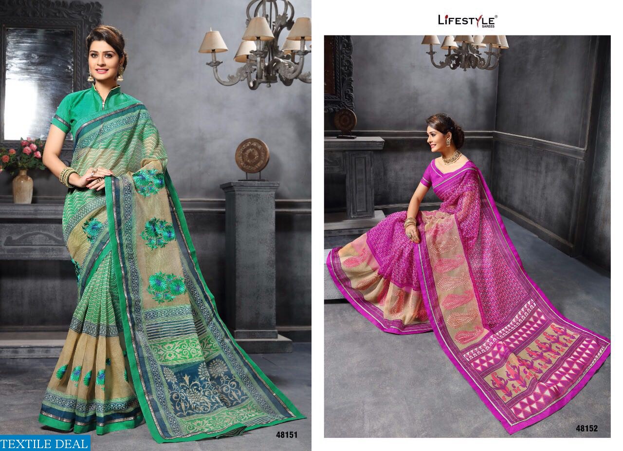 life style katha cotton vol-10 Wholesale Ethnic printed and work Saree