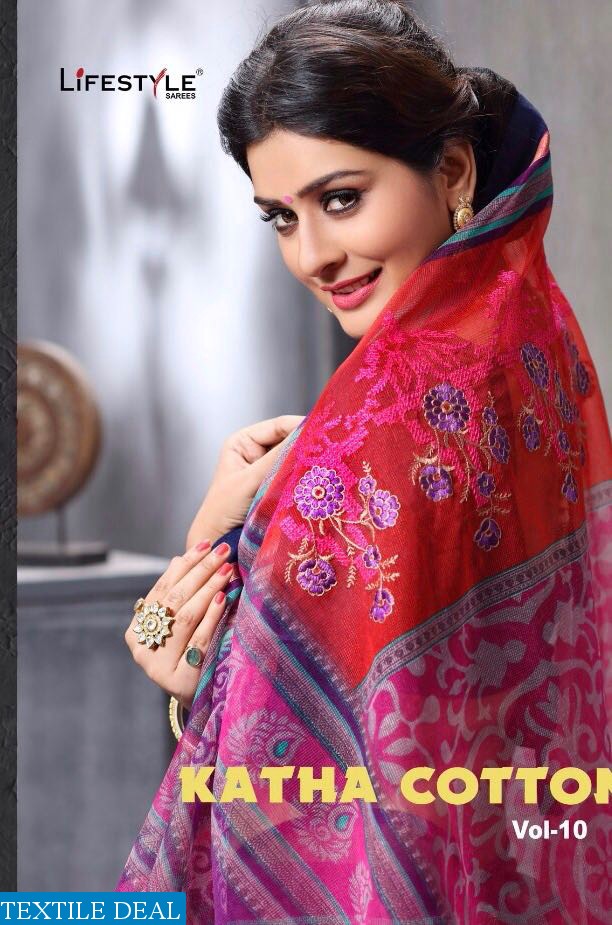 life style katha cotton vol-10 Wholesale Ethnic printed and work Saree