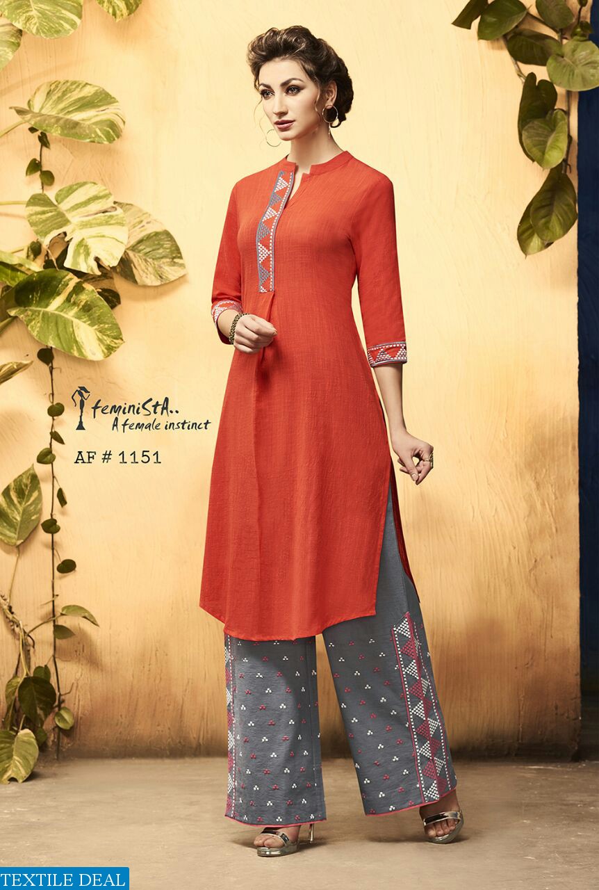 Feminista hashtag Wholesale ready made long kurtis and plazzo