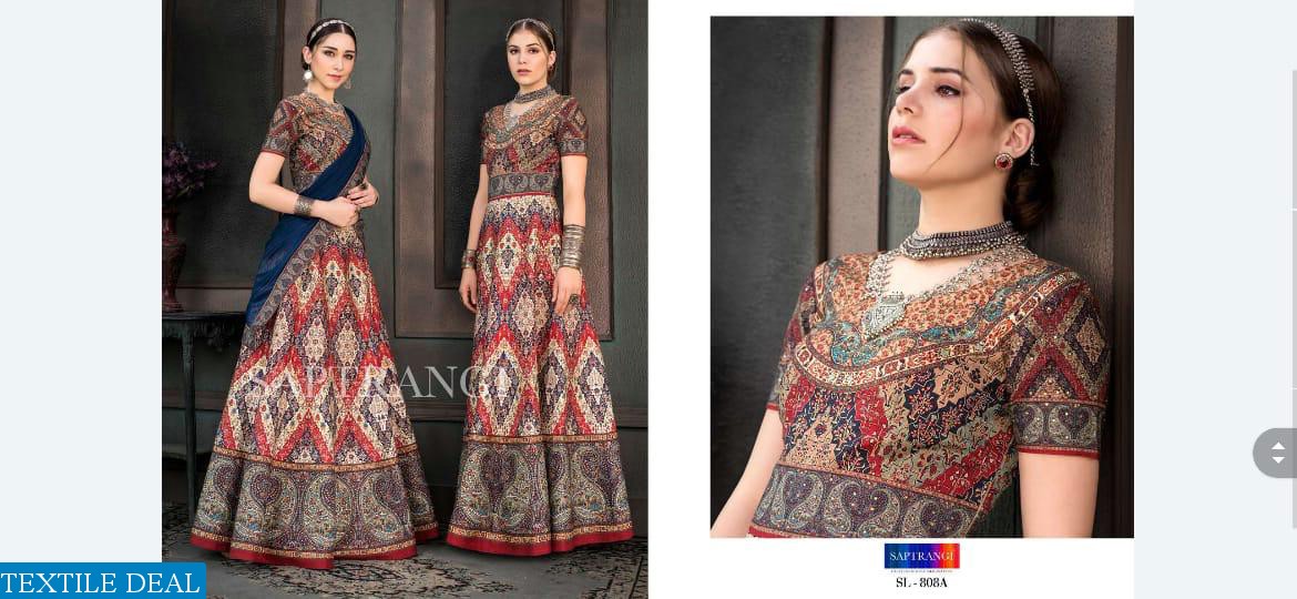 Saptrangi Signature Season vol-5 801 A B Series Wholesale 2 in 1 Designer lehengas and Gowns