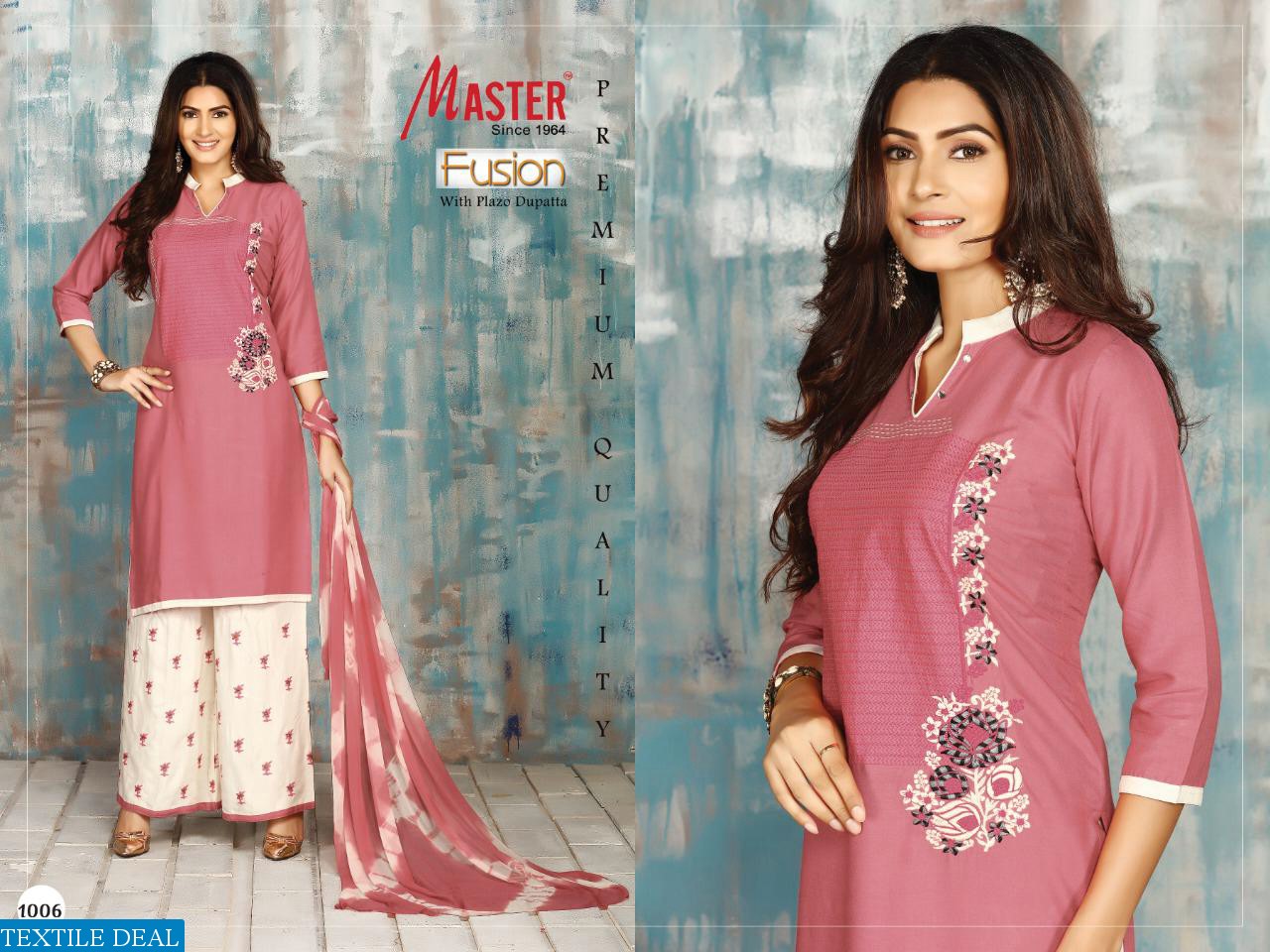 Master Fusion 3 Piece set Kurti With Plazzo Work And Dupatta Ready Made