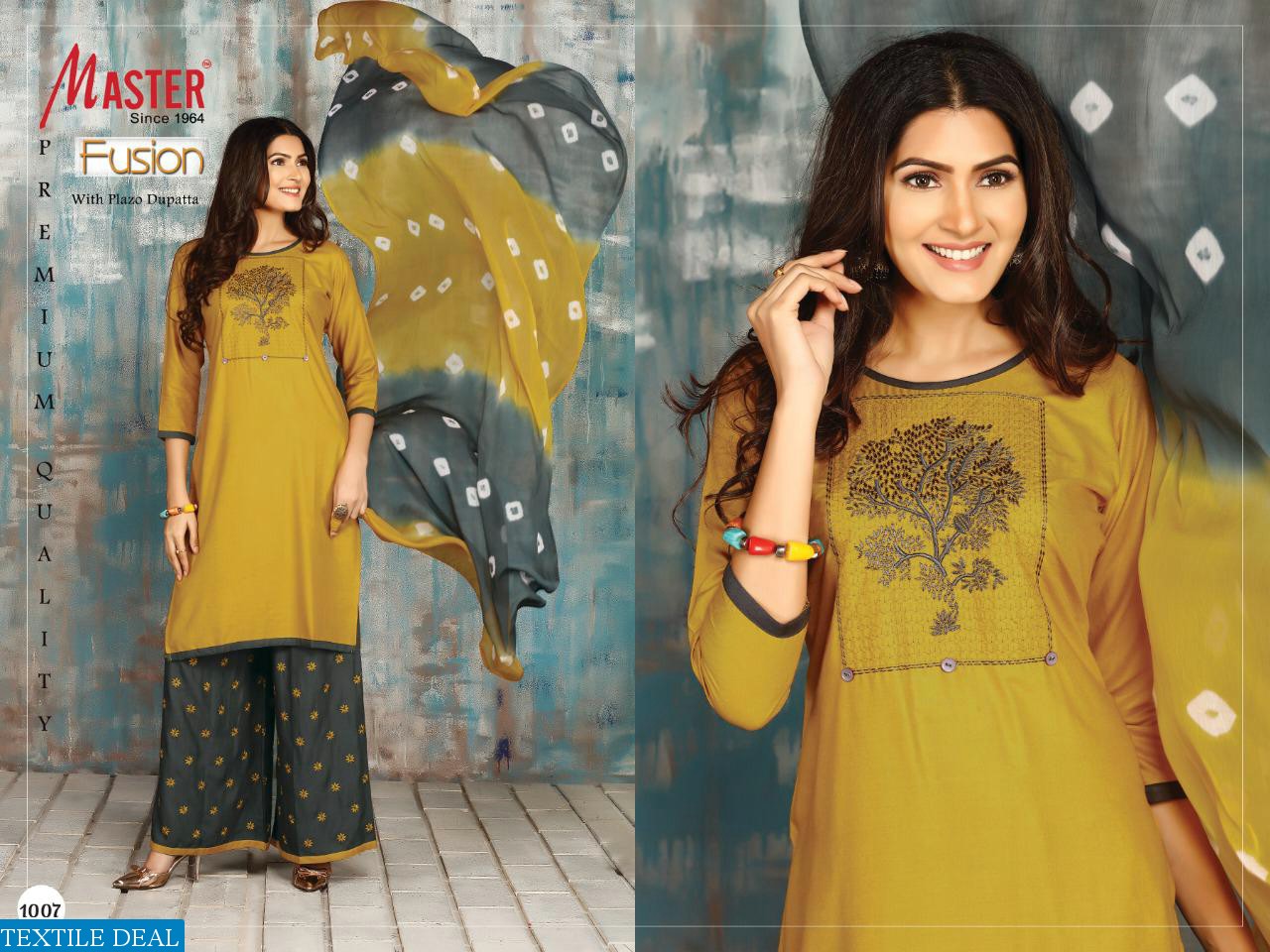 Master Fusion 3 Piece set Kurti With Plazzo Work And Dupatta Ready Made