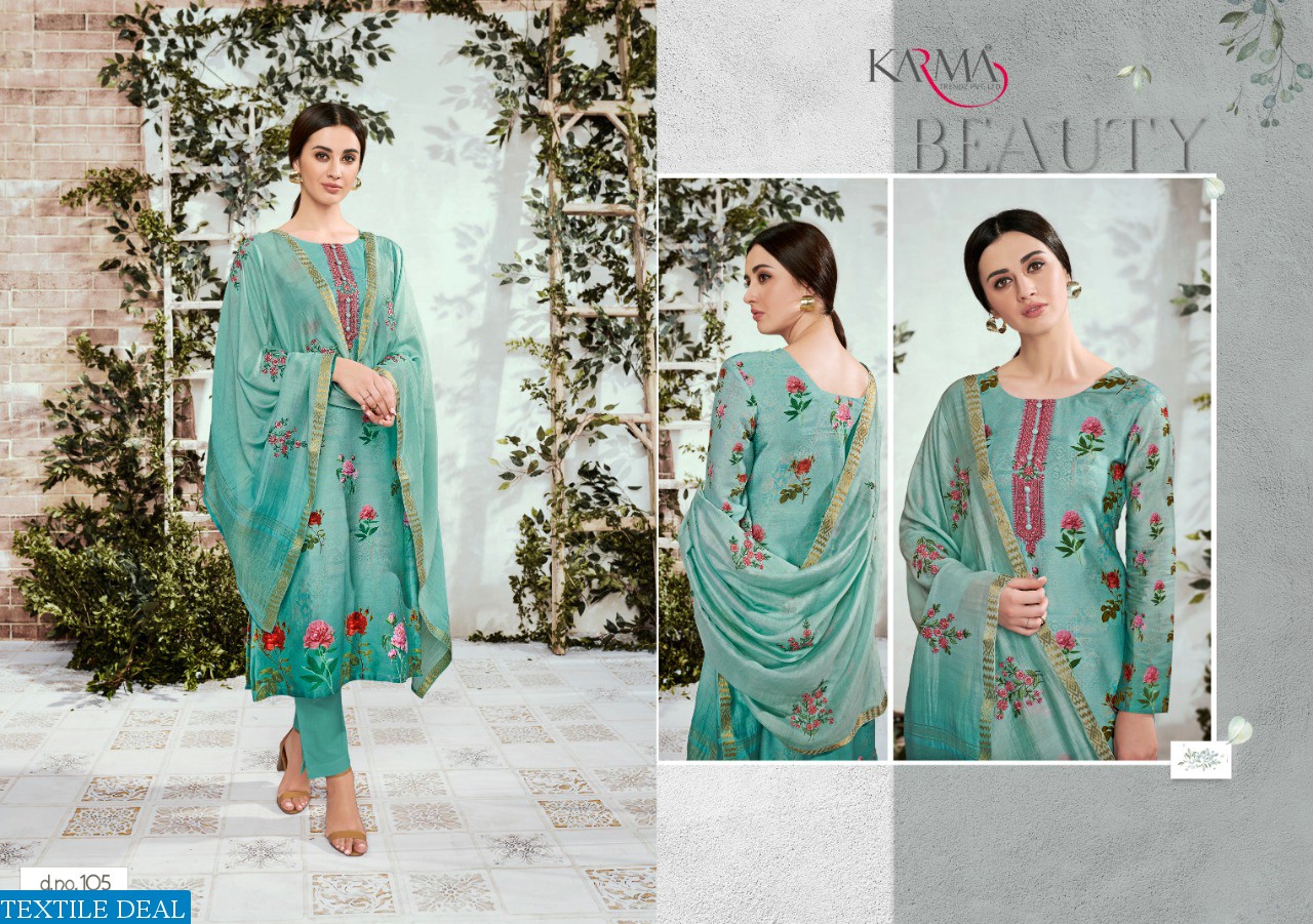 KARMA ZEBAISH VOL 1 COTTON SATIN WITH EMBRODAIRY SUIT TRADER