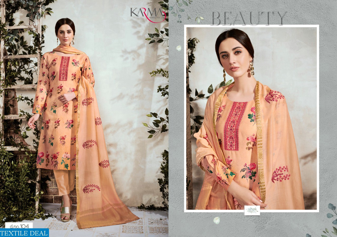 KARMA ZEBAISH VOL 1 COTTON SATIN WITH EMBRODAIRY SUIT TRADER
