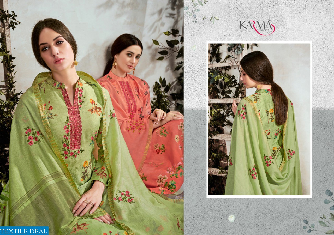 KARMA ZEBAISH VOL 1 COTTON SATIN WITH EMBRODAIRY SUIT TRADER