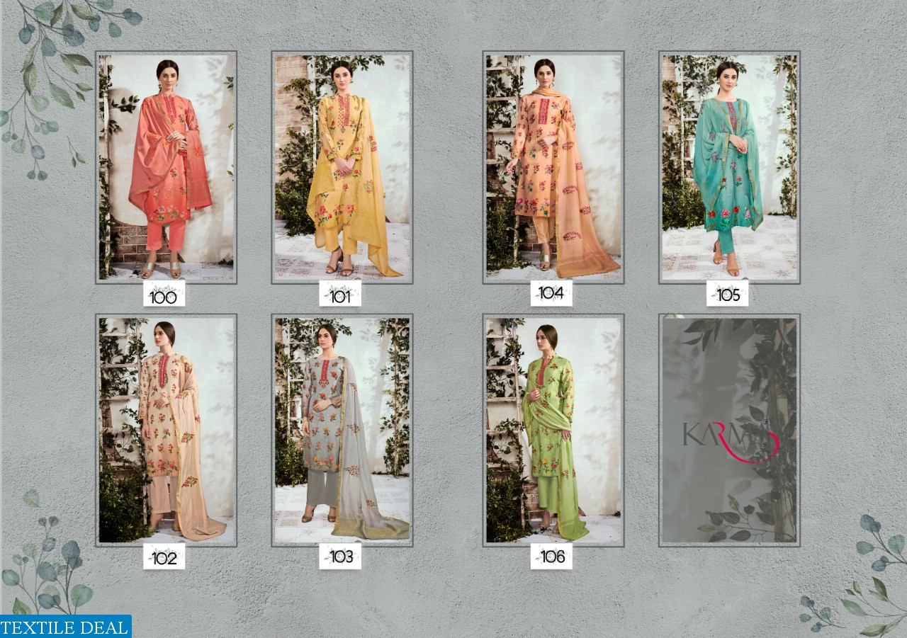 KARMA ZEBAISH VOL 1 COTTON SATIN WITH EMBRODAIRY SUIT TRADER