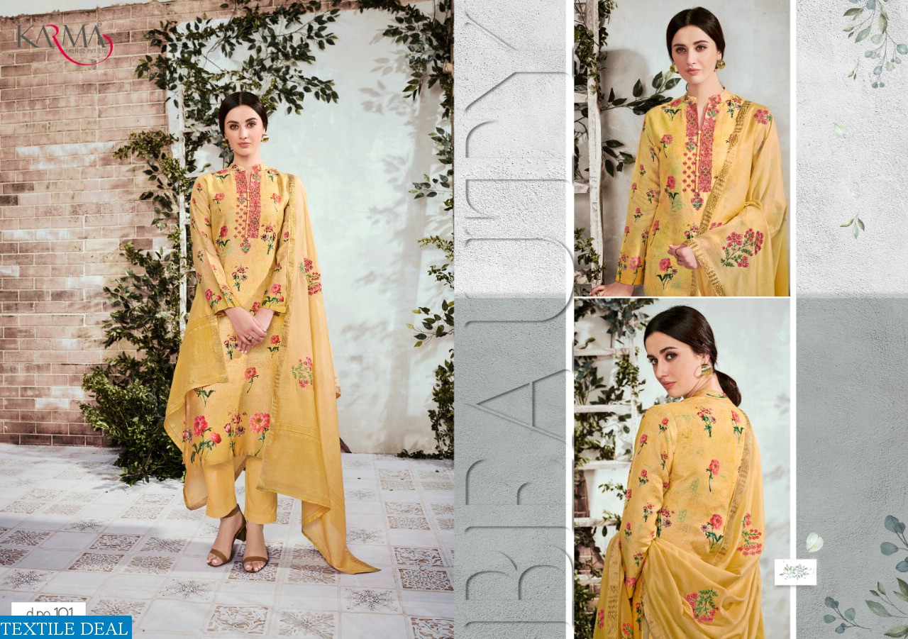 KARMA ZEBAISH VOL 1 COTTON SATIN WITH EMBRODAIRY SUIT TRADER