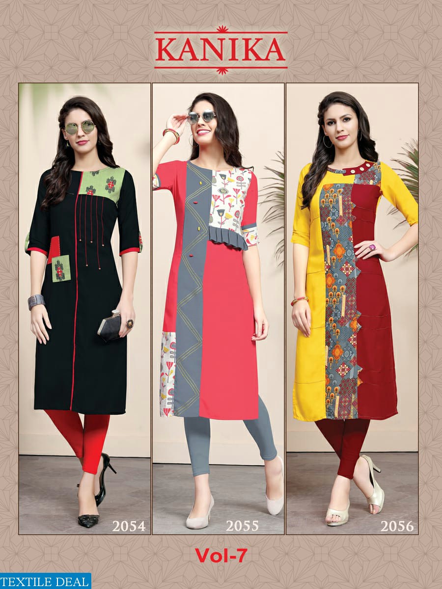 KANIKA LAUNCH RICH LOOK VOL 7 REYON PRINTED KURTI DEALER IN SURAT