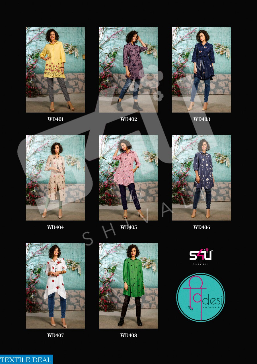 S4U V DESI VOL 4 SUMMER WEAR LONG SHIRT STYLE KURTI BY SHIVALI S4U VDESI VOL 4