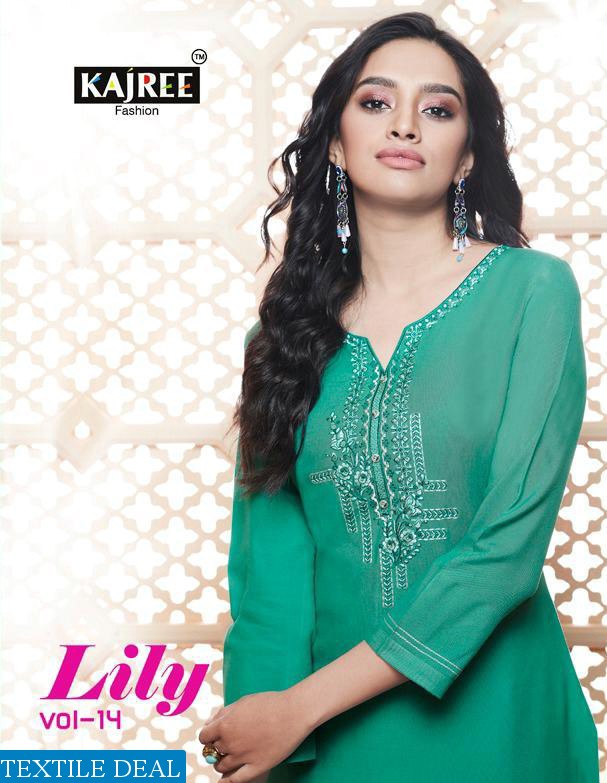 KAJREE PRESENTING LILY VOL 14 RAYON EMBROIDERY WORK KURTI COLLECTION