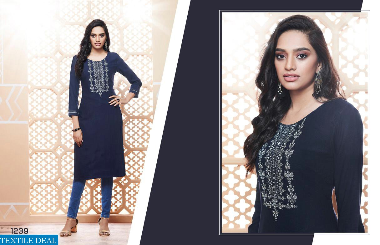 KAJREE PRESENTING LILY VOL 14 RAYON EMBROIDERY WORK KURTI COLLECTION