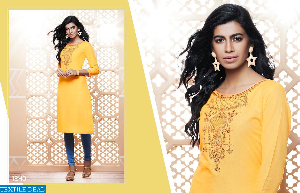 KAJREE PRESENTING LILY VOL 14 RAYON EMBROIDERY WORK KURTI COLLECTION