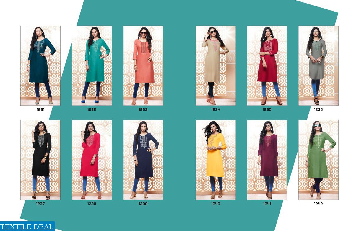 KAJREE PRESENTING LILY VOL 14 RAYON EMBROIDERY WORK KURTI COLLECTION