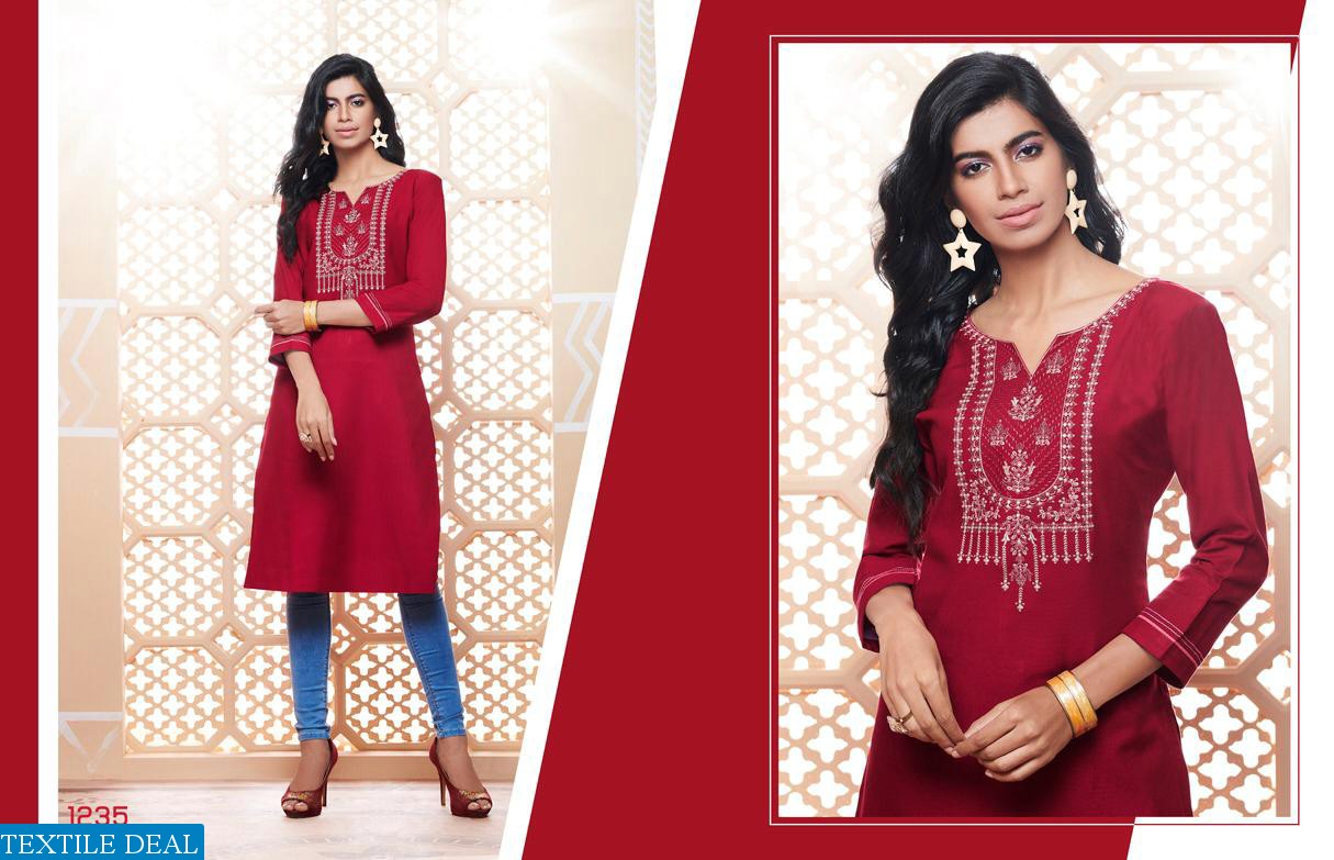 KAJREE PRESENTING LILY VOL 14 RAYON EMBROIDERY WORK KURTI COLLECTION