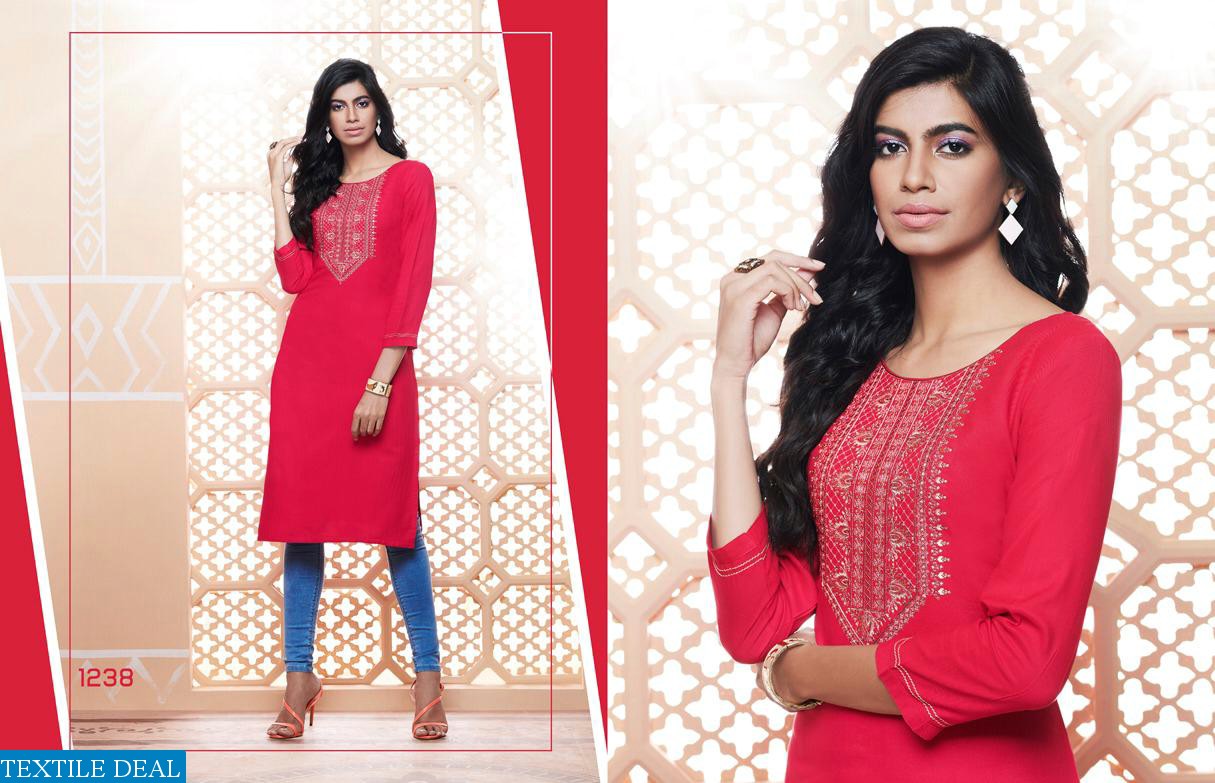 KAJREE PRESENTING LILY VOL 14 RAYON EMBROIDERY WORK KURTI COLLECTION