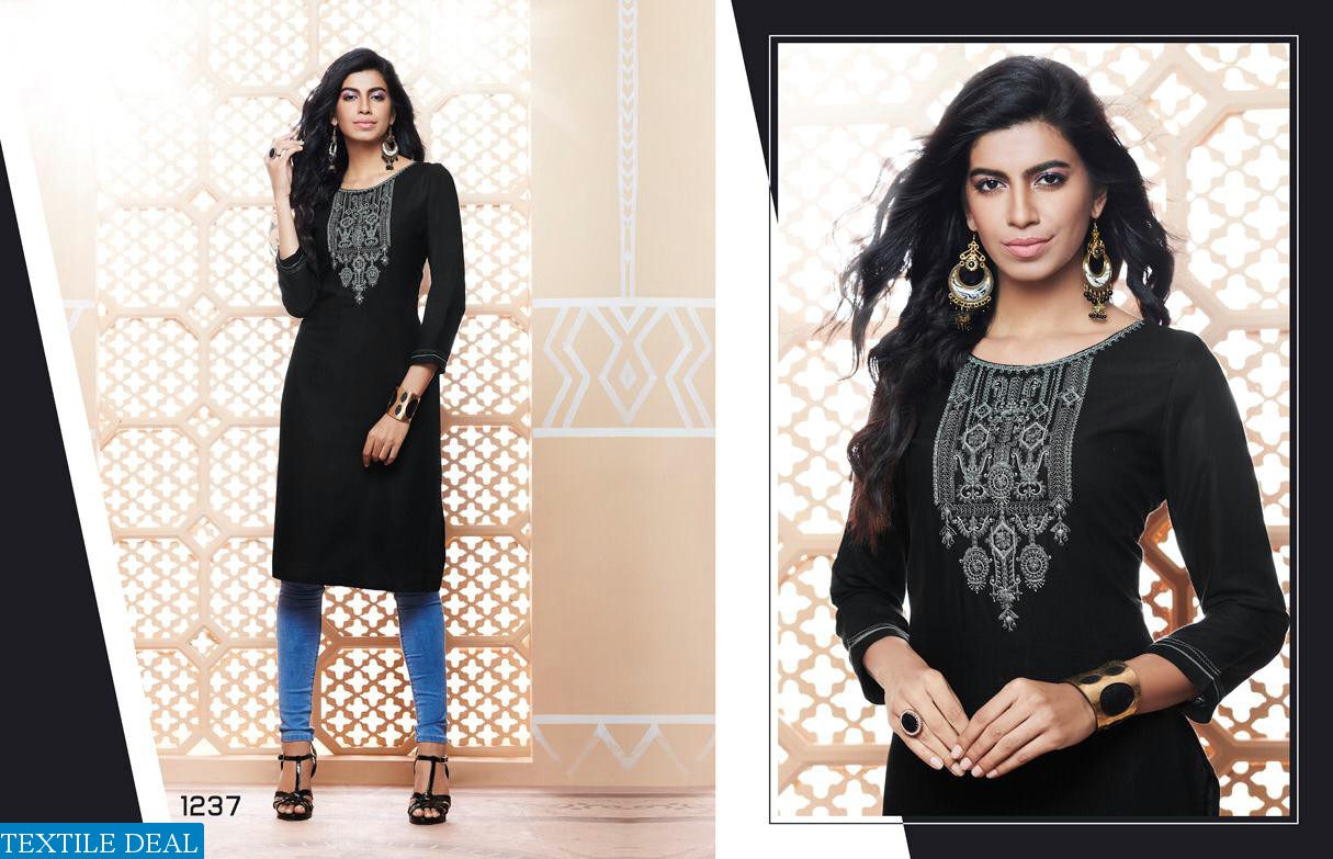 KAJREE PRESENTING LILY VOL 14 RAYON EMBROIDERY WORK KURTI COLLECTION