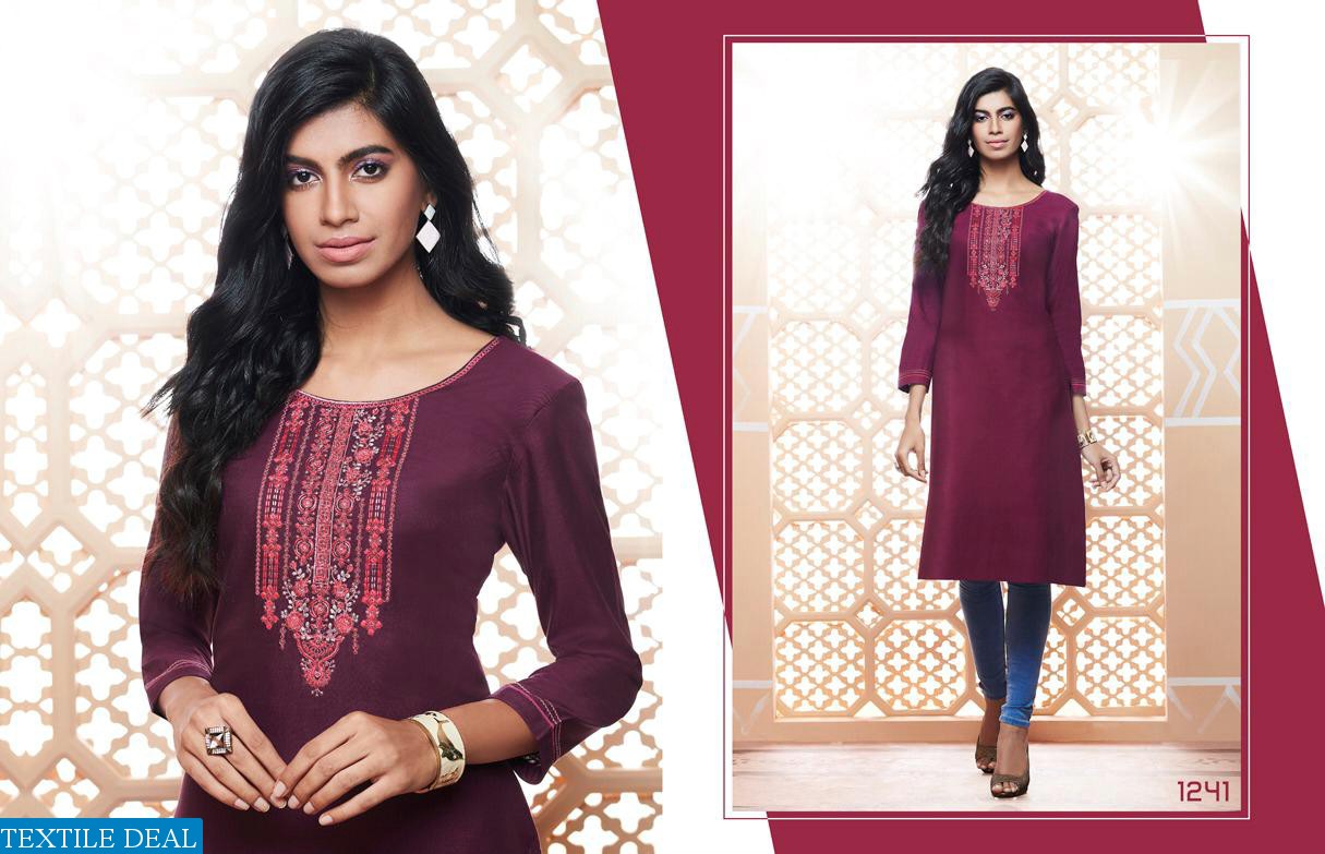 KAJREE PRESENTING LILY VOL 14 RAYON EMBROIDERY WORK KURTI COLLECTION
