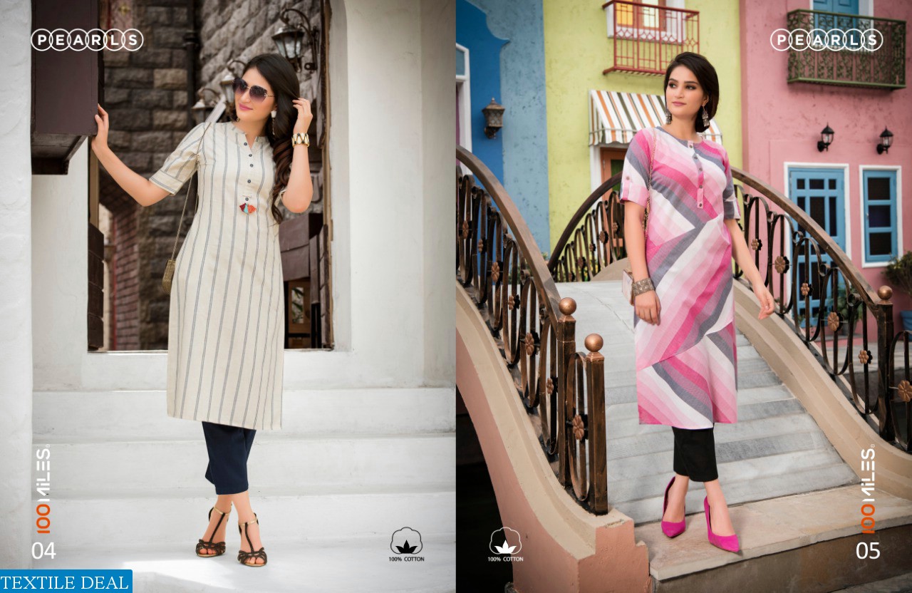 100 Miles Pearls Wholesaler Cotton Designer Kurtis