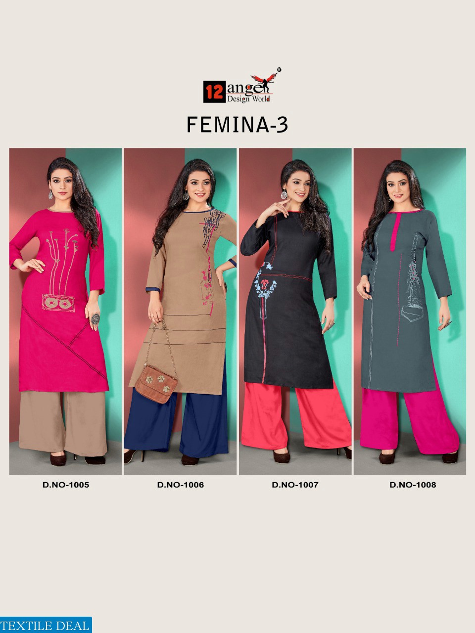 12 ANGEL LAUNCH FEMINA VOL 3 RAYON KURTI WITH PLAZZO COLLECTION