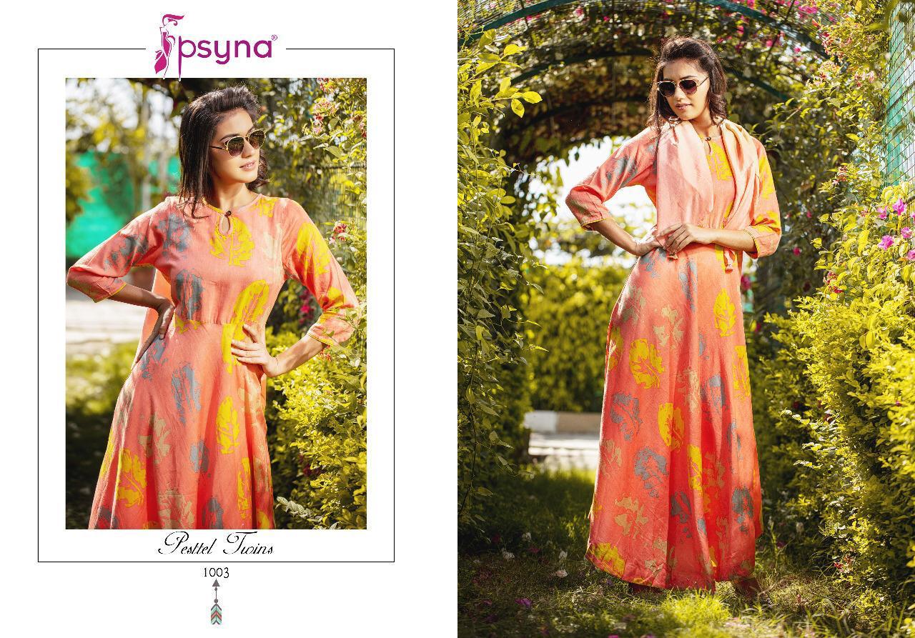 PSYNA PESTTEL TWINS COTTON STAIL DESIGNER GOWN CUM LONG KURTI