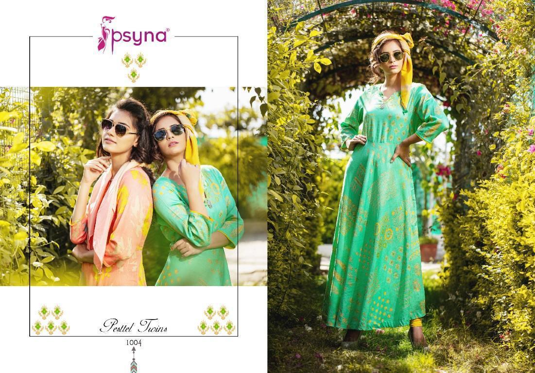 PSYNA PESTTEL TWINS COTTON STAIL DESIGNER GOWN CUM LONG KURTI