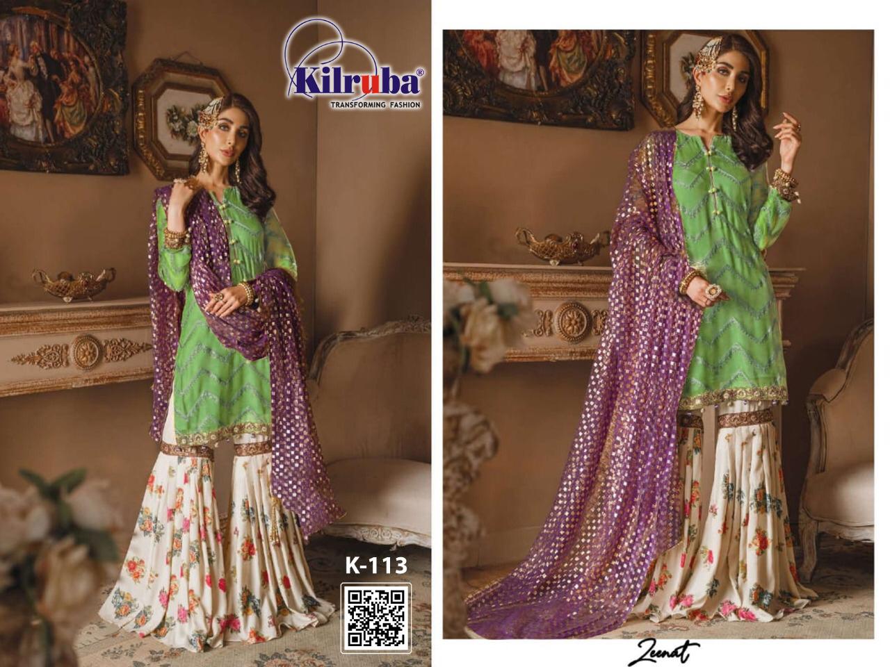 KILRUBA K-113  Georget with beautiful Heavy  embroidery Designer Suit