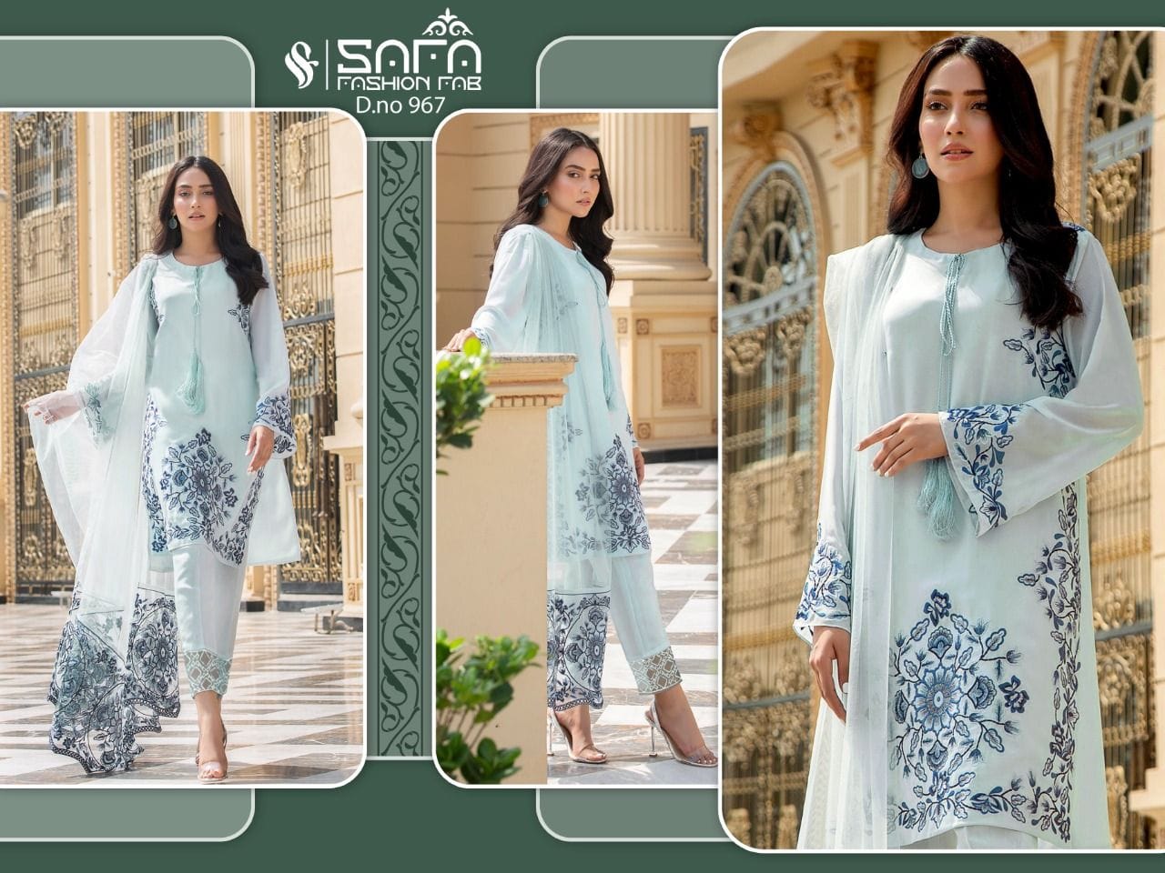 SAFA FASHION PRESENTS SF-967 DESIGNER EMBROIDER TUNIC KURTI WITH CIGARETTE PANTS