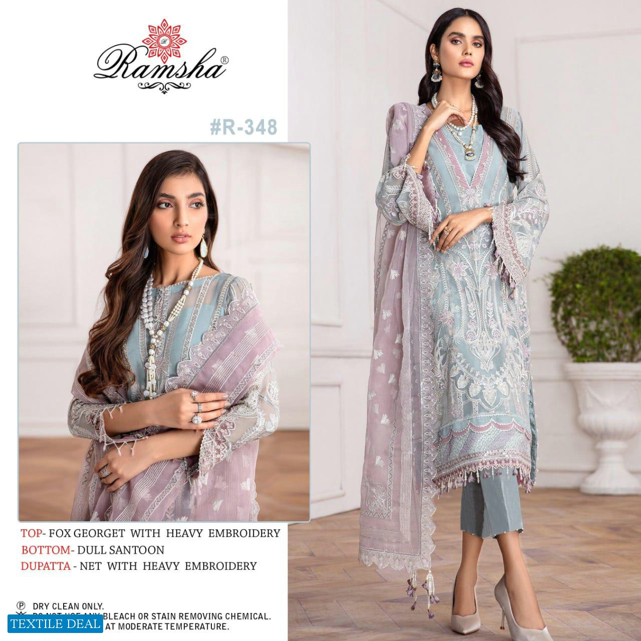 RAMSHA VOL 21 SERIES 347-350 GEORGETTE WORK ELEGANT PAKISTANI SUITS