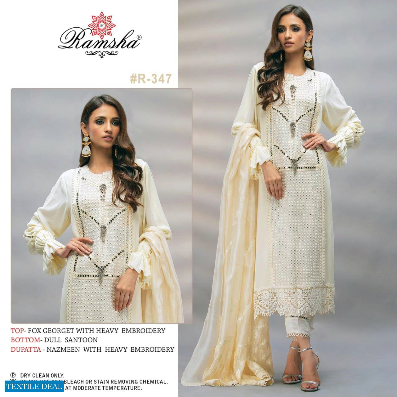 RAMSHA VOL 21 SERIES 347-350 GEORGETTE WORK ELEGANT PAKISTANI SUITS