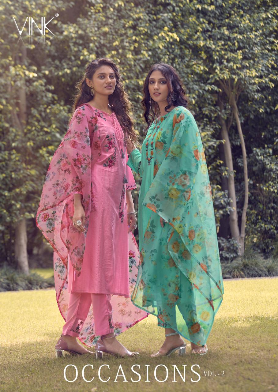VINK PRESENTS OCCASIONS  VOL 2 DESIGNER CLASSY KURTI WITH DUPATTA AND PANTS