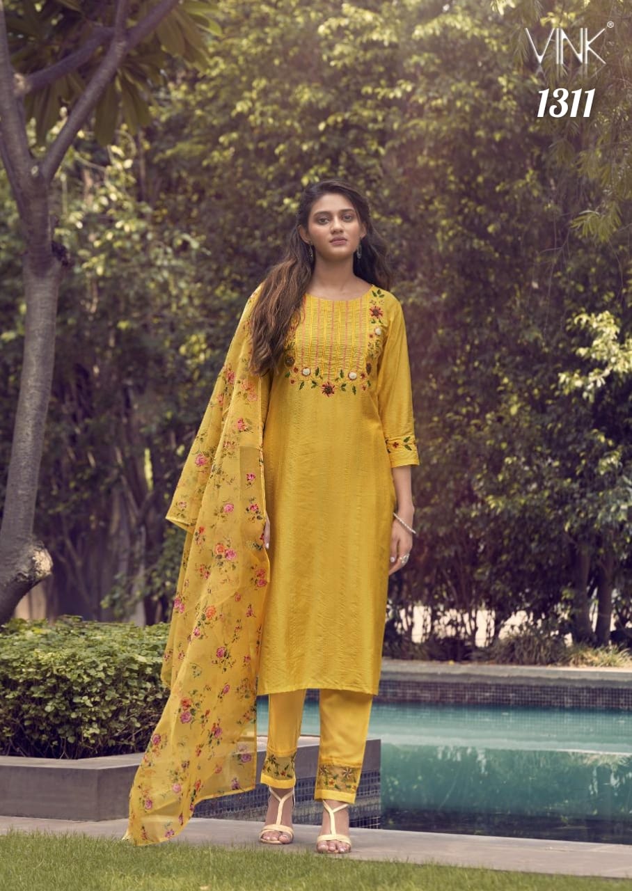 VINK PRESENTS OCCASIONS  VOL 2 DESIGNER CLASSY KURTI WITH DUPATTA AND PANTS