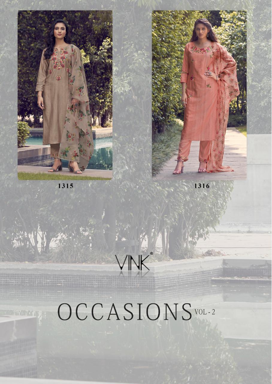 VINK PRESENTS OCCASIONS  VOL 2 DESIGNER CLASSY KURTI WITH DUPATTA AND PANTS