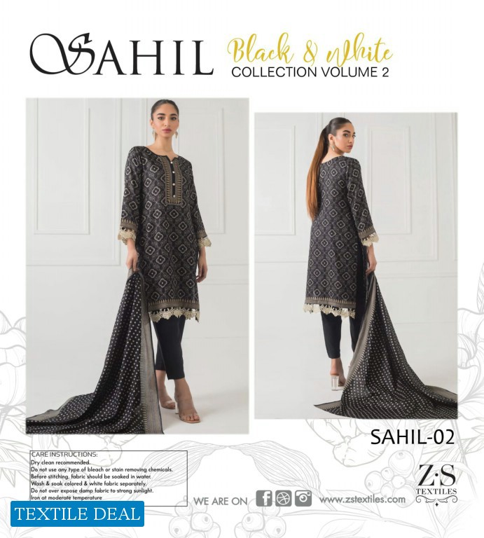 ZS Sahil Black And White Collection Vol-2 Wholesale Pakistani Salwar Kameez