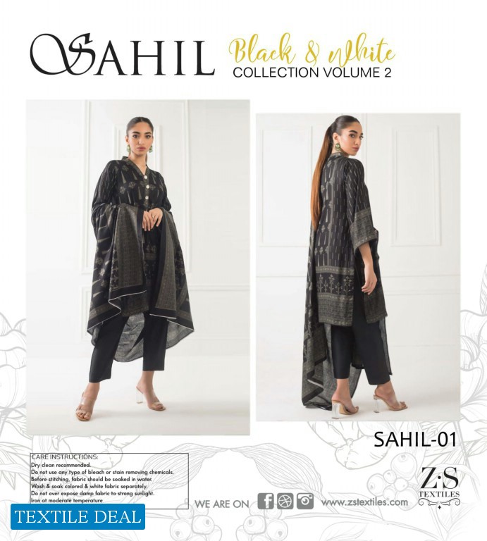 ZS Sahil Black And White Collection Vol-2 Wholesale Pakistani Salwar Kameez