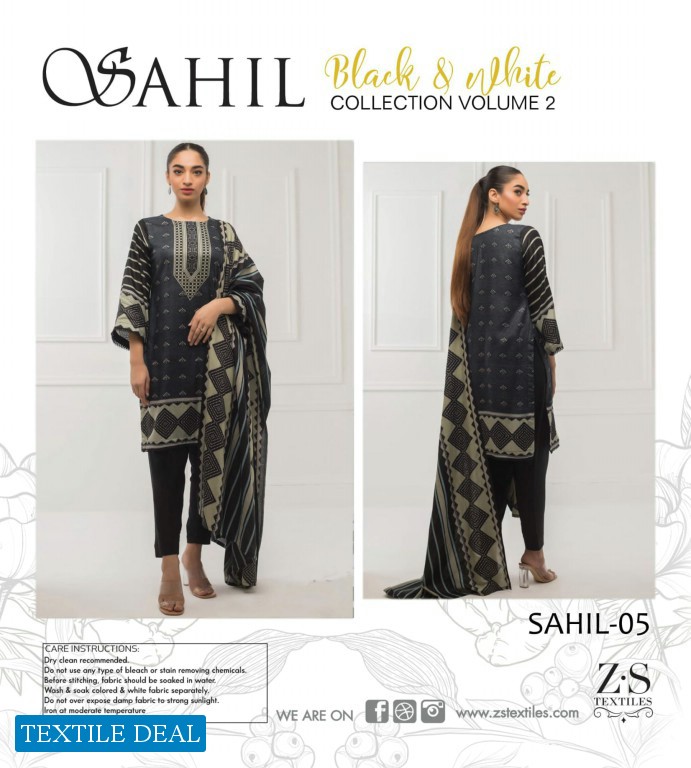 ZS Sahil Black And White Collection Vol-2 Wholesale Pakistani Salwar Kameez