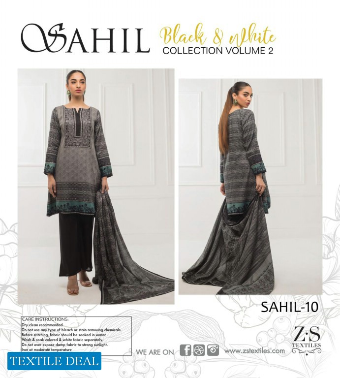 ZS Sahil Black And White Collection Vol-2 Wholesale Pakistani Salwar Kameez